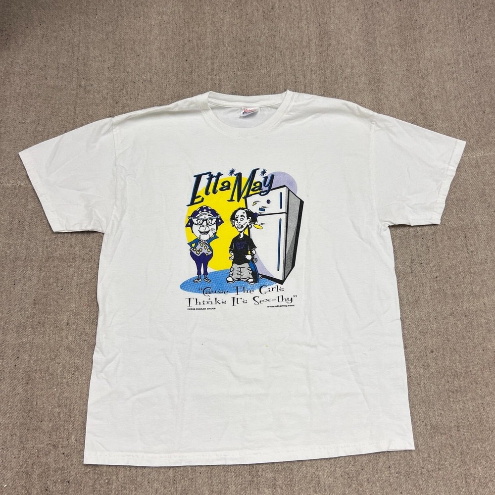 Vintage Etta May Shirt Mens XL White 2000s Cause The Girl Thinks Its Sexy Comedy